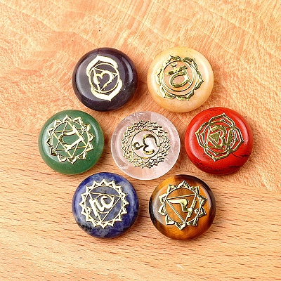 Chakra Natural Gemstone Flat Round Stone PW-WG34690-02-1