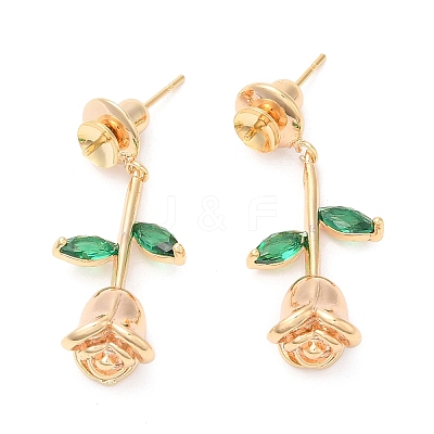 Brass with Glass Stud Earring Findings KK-K333-50G-1