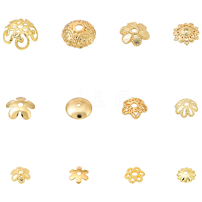 120Pcs 12 Styles Brass Bead Caps KK-YW0003-20-1