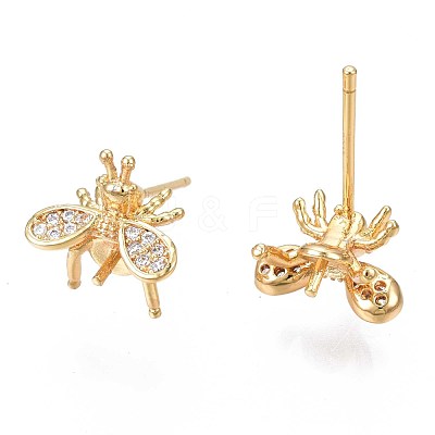Brass Micro Pave Cubic Zirconia Stud Earring Findings KK-N233-044-01-1