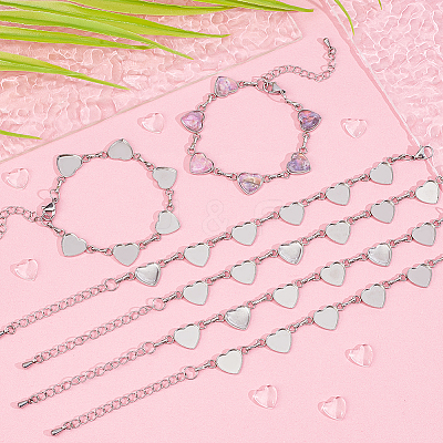 Heart 304 Stainless Steel Cabochon Setting Bracelets BJEW-AB00011-1