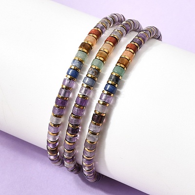 Natural Amethyst & Non-magnetic Hematite Beaded Adjustable Bracelets for Unisex BJEW-K251-09X-1