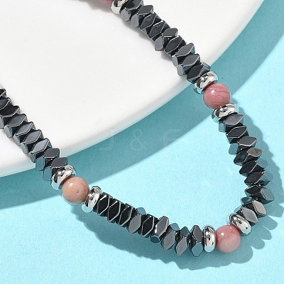 Natural Rodonite & Non-magnetic Synthetic Hematite Beaded Bracelets for Women BJEW-Z148-03P-03-1
