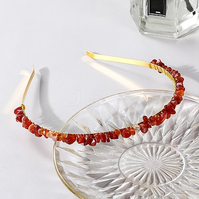 Wire Wrapped Natural Red Agate Chip Hair Bands PW-WG27230-09-1
