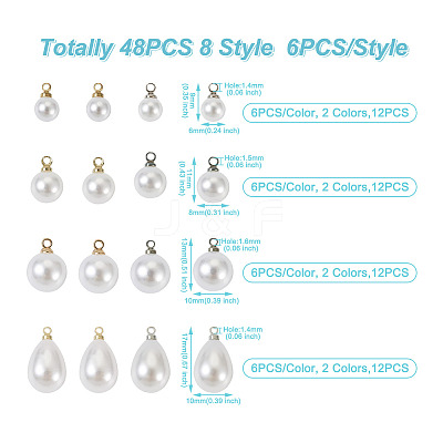 48Pcs 8 Style Acrylic Imitation Pearl Charms OACR-TA0001-09-1