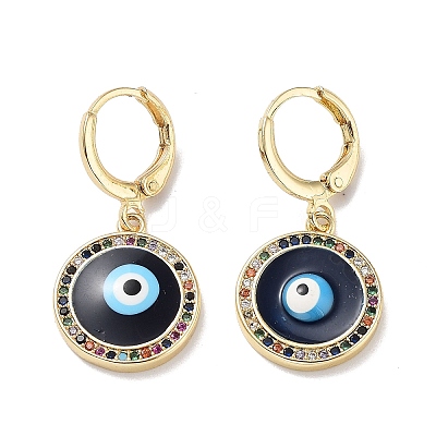 Evil Eye Golden Brass Dangle Leverback Earrings EJEW-L269-011G-03-1