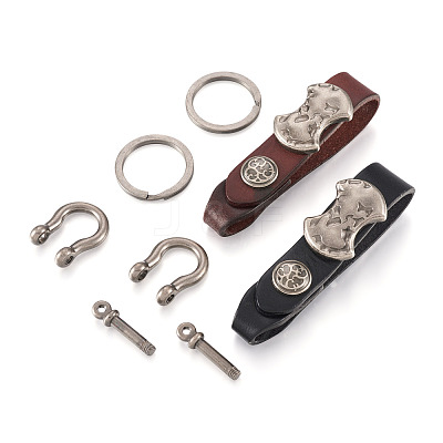 2Pcs 2 Colors Leather Clasps Keychain KEYC-BY0001-04-1