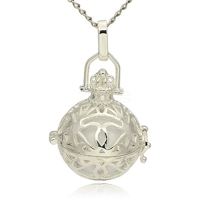 Silver Color Plated Brass Hollow Round Cage Pendants LS-KK-J240-07S-1