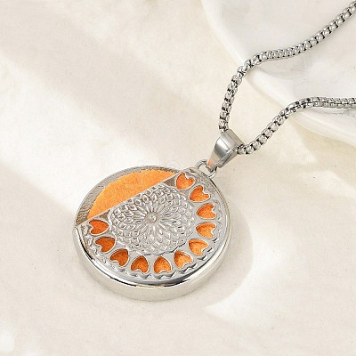 316 Surgical Stainless Steel Aromatherapy Diffuser Perfume Hollow Flat Round Pendant Box Chain Necklaces NJEW-R016-01P-07-1