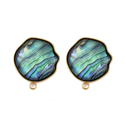 304 Stainless Steel Pave Natural Paua Shell Stud Earring Findings X-STAS-Z125-03G-1