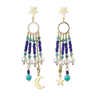Glass Seed Beads & Shell Pearl Chandelier Earrings EJEW-TA00488-1