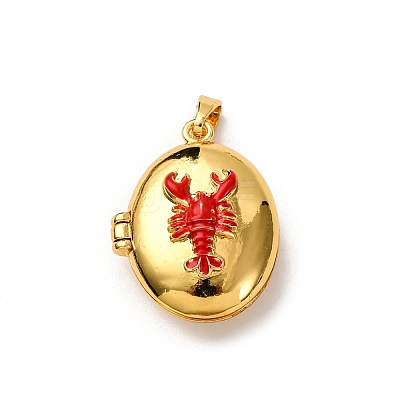 Brass Enamel Locket Pendants KK-K305-05G-1