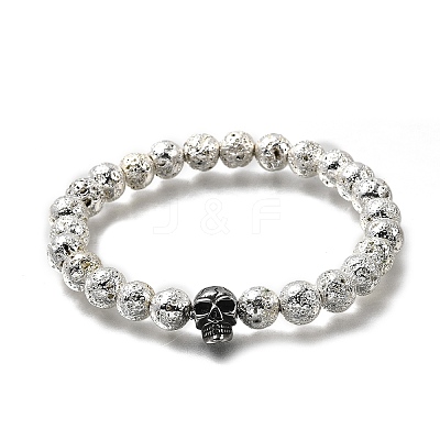 3Pcs 3 Colors Halloween Dyed & Electroplated Natural Lava Rock Round Beads Stretch Bracelets for Men BJEW-JB12332-1