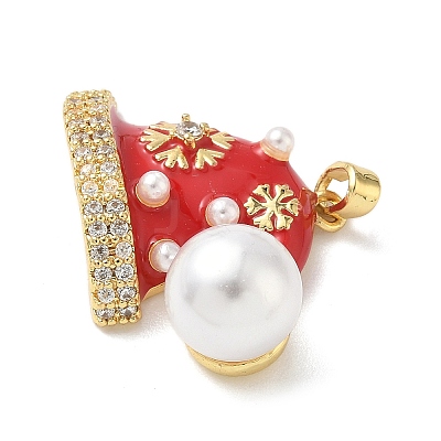 Christmas Brass Micro Pave Cubic Zirconia Enamel Pendants KK-K305-10A-G-1