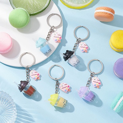 Imitation Bubble Tea Resin Pendant Keychain KEYC-JKC01234-1