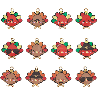 24Pcs 12 Styles Thanksgiving Day Cute Printed Alloy Pendants ENAM-SC0005-20-1