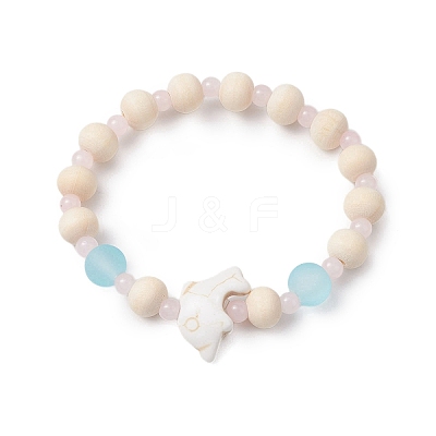3 Pcs Synthetic Turquoise & Wood & Glass Beaded Stretch Bracelets for Boys Girls BJEW-JB11129-1