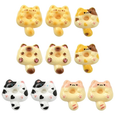 10Pcs 5 Colors Cartoon Cat-shape Doughnut Resin Lapel Pin Backs JEWB-CJ0003-07-1