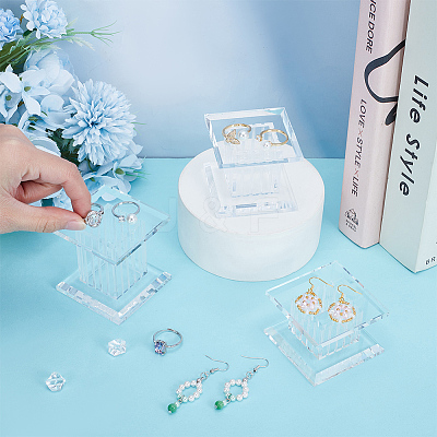 3Pcs 3 Sizes Square Acrylic Jewelry Display Pedestals ODIS-WH0038-170A-1