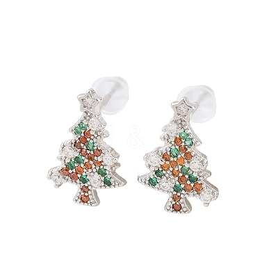 925 Sterling Silver Cubic Zirconia Stud Earrings EJEW-F394-01B-P-1