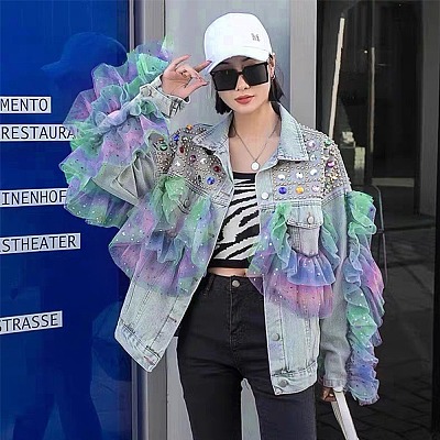 Tie Dye Silver Star Polyester Mesh Tulle Fabric DIY-WH0410-84-1