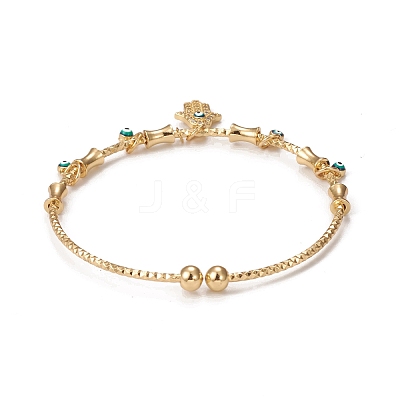 Rack Plating Brass Micro Pave Cubic Zirconia Hamsa Hand Bangles BJEW-E071-24G-1