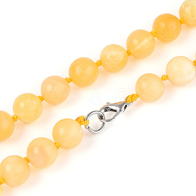 Round Natural Yellow Jade Beaded Necklaces NJEW-F327-02B-04-01-1