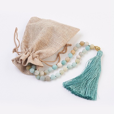 Natural Amazonite Buddha Mala Beads Necklaces NJEW-JN02129-03-1