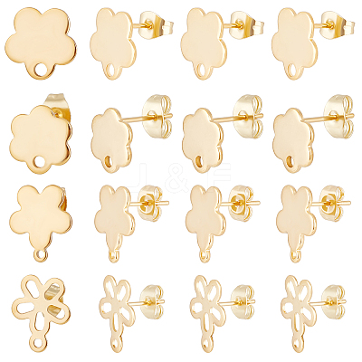 80Pcs 4 Style 201 Stainless Steel Stud Earring Findings EJEW-BBC0001-08-1