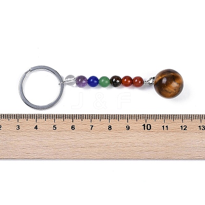 Natural Tiger Eye Round Beaded Keychain G-H076-01P-12-1