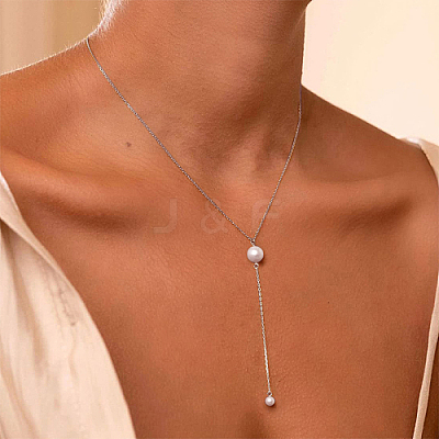 201 Stainless Steel Cable Chains Lariat Necklace PE9205-2-1