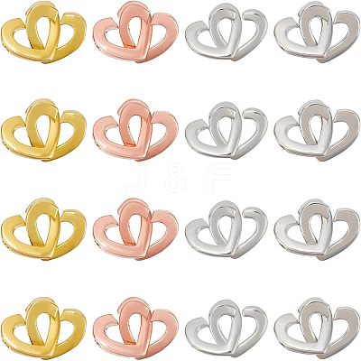 16 Sets 4 Colors Brass Two Loops Heart Interlocking Clasps for DIY Jewelry KK-FH0004-13-1