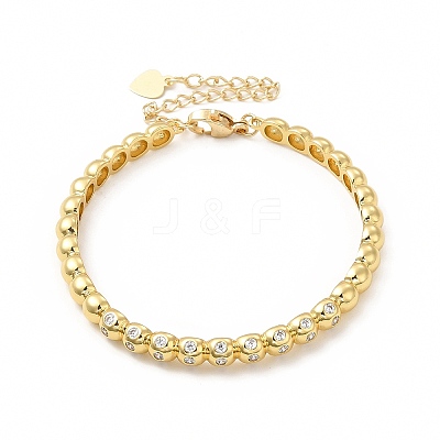 Clear Cubic Zirconia Beaded Cuff Bangle with Clasps BJEW-E073-08G-1