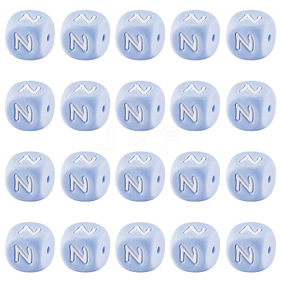 20Pcs Blue Cube Letter Silicone Beads 12x12x12mm Square Dice Alphabet Beads with 2mm Hole Spacer Loose Letter Beads for Bracelet Necklace Jewelry Making JX434N-1