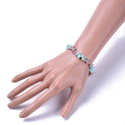 Natural Amazonite & Strawberry Quartz Chip Stretch Bracelets X-BJEW-JB04490-04-1