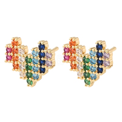 Brass Micro Pave Cubic Zirconia Stud Earrings for Women KK-CBADFF4-04G-1