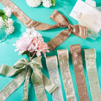 4 Rolls 4 Colors Satin Frayed Ribbon SRIB-TA0001-19-1