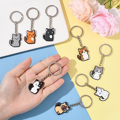 11Pcs 11 Colors Cat Shape PVC Pendant Keychains KEYC-YW0001-22-1