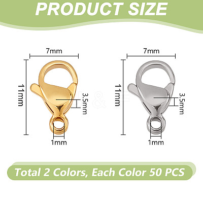 100Pcs 2 Colors 304 Stainless Steel Lobster Claw Clasps STAS-PH0006-10-1
