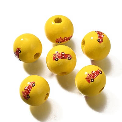 Valentine's Day Element Printed Wood Beads WOOD-R002-01-25-1