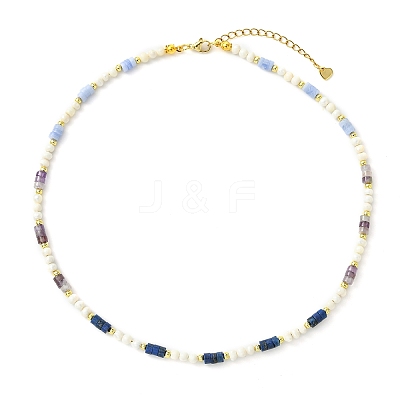 Natural Amethyst & Lapis Lazuli  & Synthetic Blue Lace Agate Heishi Beads and Natural Cultured Freshwater Pearl Rice Beaded Necklaces for Women NJEW-JN06294-02-1