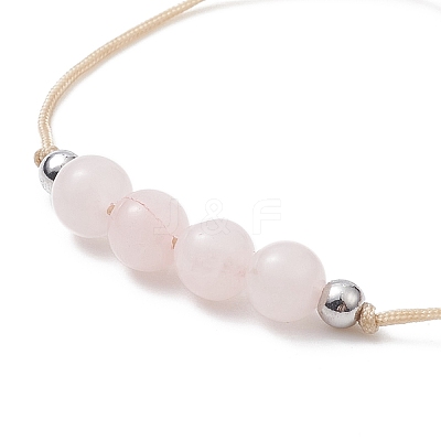 3Pcs 3 Style Natural Rose Quartz Braided Bead Bracelets Set BJEW-JB09334-01-1