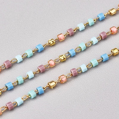 Handmade Glass Seed Beaded Chains CHS-G012-06G-1