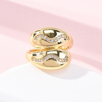 Brass Micro Pave Clear Cubic Zirconia Cuff Rings for Women RJEW-U047-29G-1