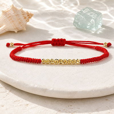 Adjustable Brass Corrugated Round Braided Bead Bracelets for Men Women UH2717-1-1