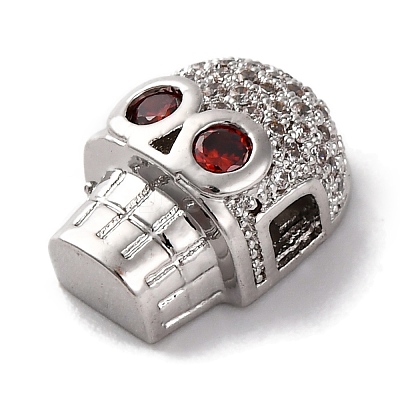 Skull Shape Rack Plating Brass with Cubic Zirconia Beads KK-S406-15P-1