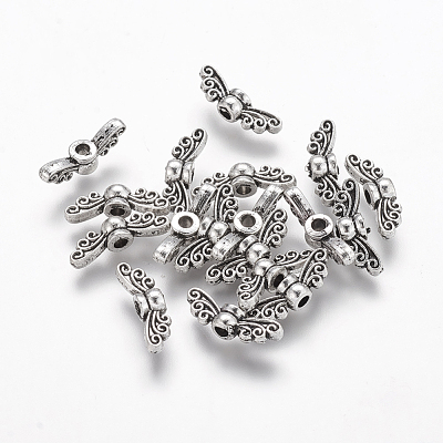 Tibetan Style Alloy Fairy Wing Beads X-TIBEB-6007-AS-LF-1