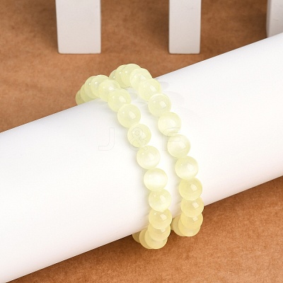 Dyed Natural Selenite Round Beaded Stretch Bracelets for Women G-U005-02K-1