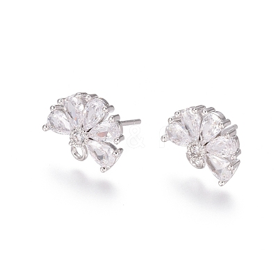 Brass Cubic Zirconia Stud Earring Findings EJEW-E257-05P-1