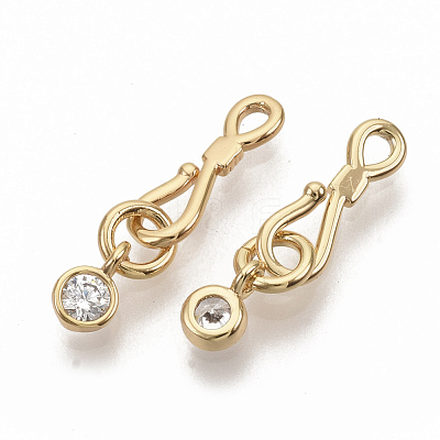 Brass Micro Pave Clear Cubic Zirconia Hook and S-Hook Clasps KK-T051-26G-NF-1
